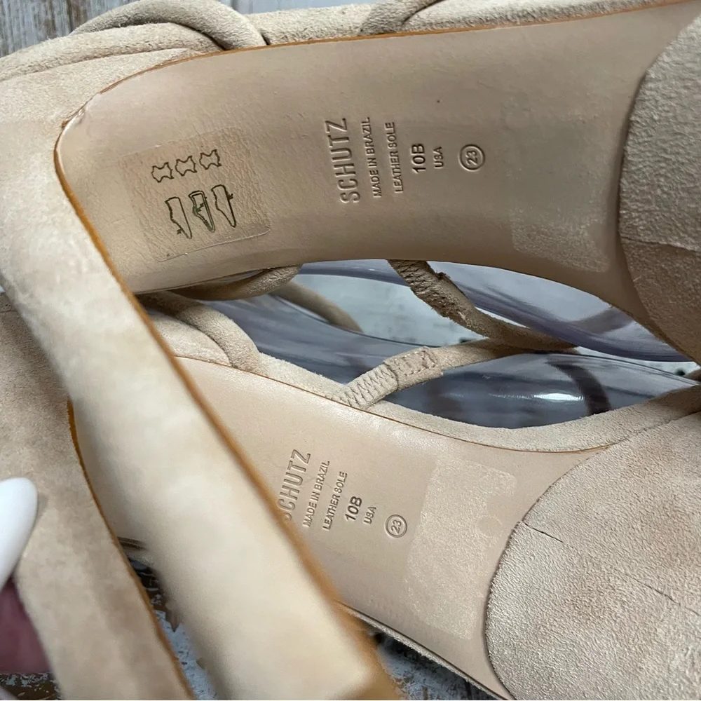 SCHUTZ Platform Nude Suede Strappy High Heels